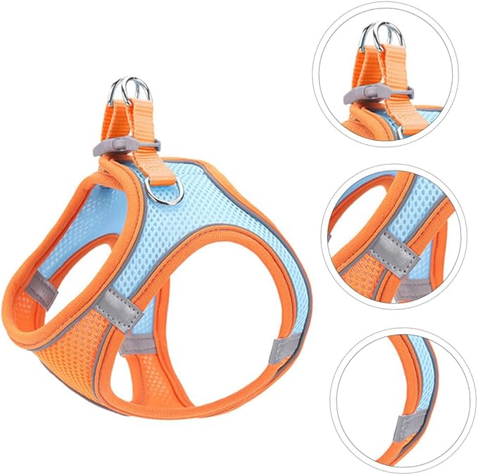 SUPVOX Pet Vest Leash with Reflective Breathable Mesh, No Pull Dog Harness and Puppy Walking Leash, Medium Size, Orange Set for Safe Outdoor Pet Supply