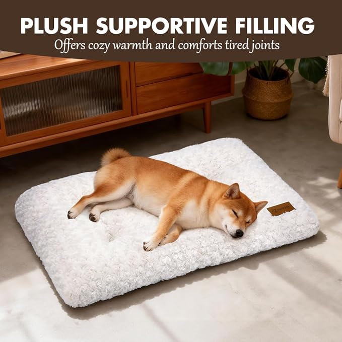 Dog Bed Crate Pad - Rosette Pattern White Velvet Pet Bed Anti-Slip Comfy Kennel Pad for Crates Rosette White XL