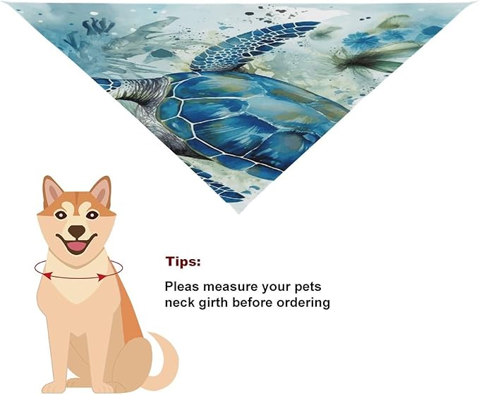 Dog Bandana Spring Pet Scarf Adjustable Triangle Sea Turtle-Blue Printing Dog Bib Washable Polyester Puppy Bandana for Small Medium Large Dogs Cat Birthday Party Supplies
