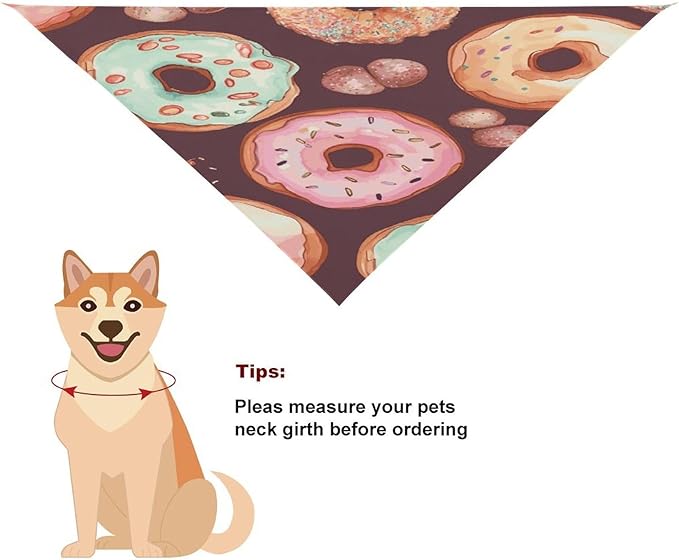 Dog Bandana Spring Pet Scarf Adjustable Triangle Pretty Donuts Printing Dog Bib Washable Polyester Puppy Bandana for Small Medium Large Dogs Cat Birthday Party Supplies
