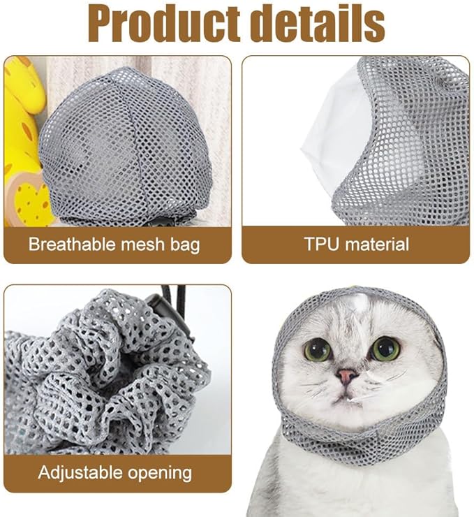 Cat Muzzle for Grooming, Breathable Mesh Pet Face Cover, Transparent Anti Bite Mouth Guard for Nail Trimming Bathing