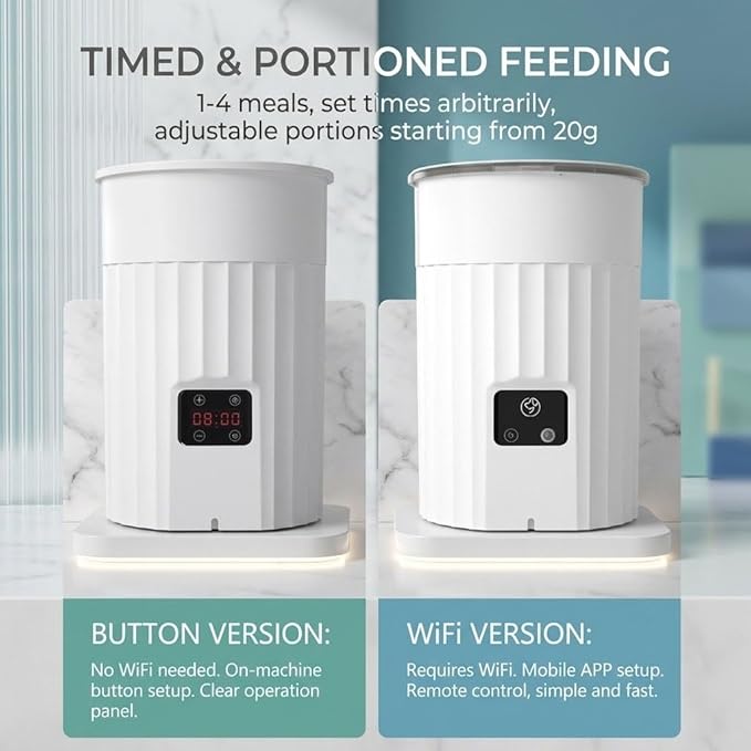 3L Automatic Pet Feeder for Small Dogs and Cats, Smart Wi-Fi Enabled Timed Dog Food Dispenser with Clog-Free Wide Output, Dual Power Supply,Pet feede Automatic (White (Video Version))
