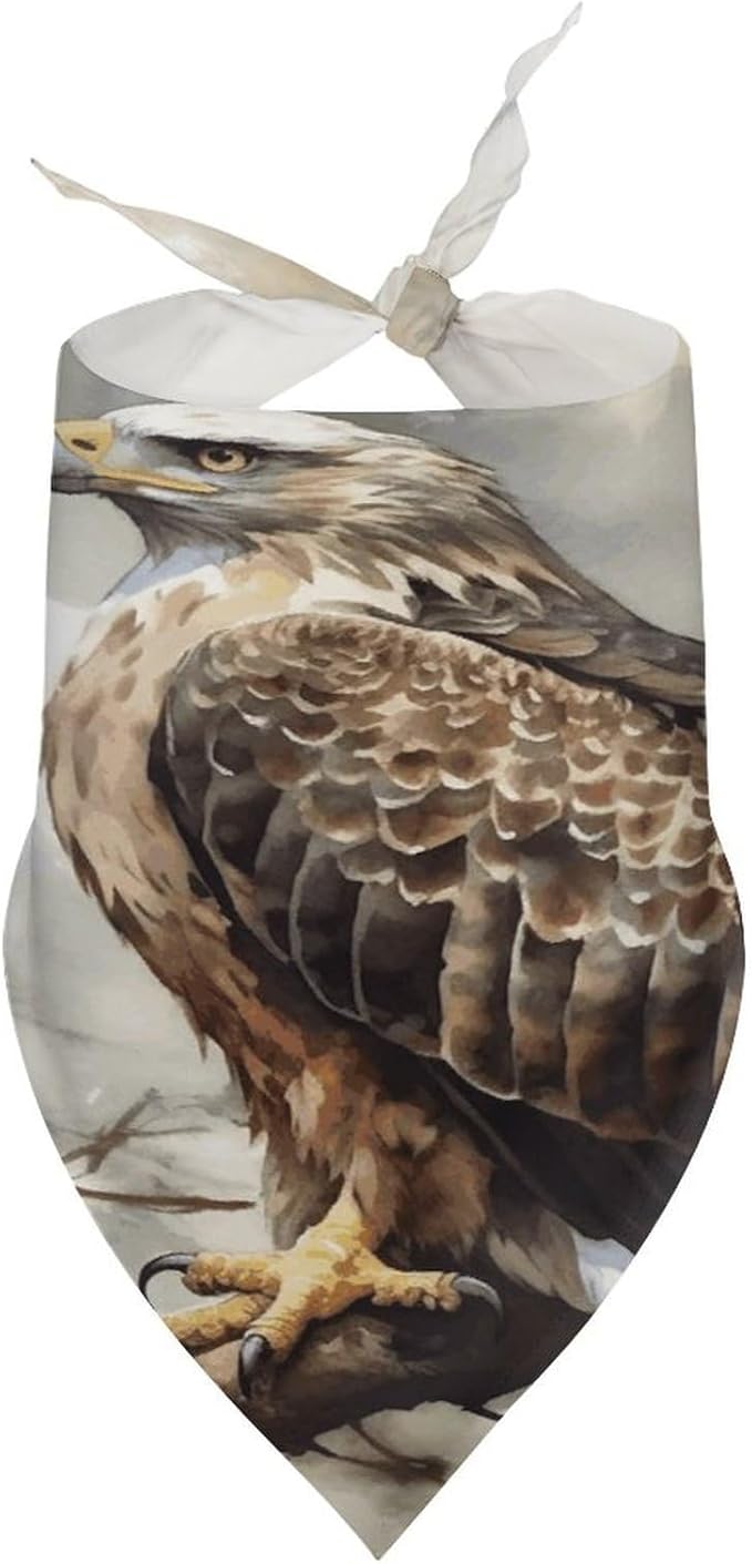 Dog Bandana Spring Pet Scarf Adjustable Triangle Watercolor of Hawk Sitting in The Tree Printing Dog Bib Washable Polyester Puppy Bandana for Small Medium Large Dogs Cat Birthday Party Supplies
