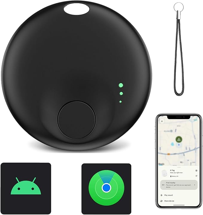 Air Tracker Tags-1 Pack, Bluetooth Tracker with Sound, Compatible with Google’s Find Hub (Android) and Apple Find My (iOS), for Keys, Wallets, Luggage, Pets, No Subscription (Black)