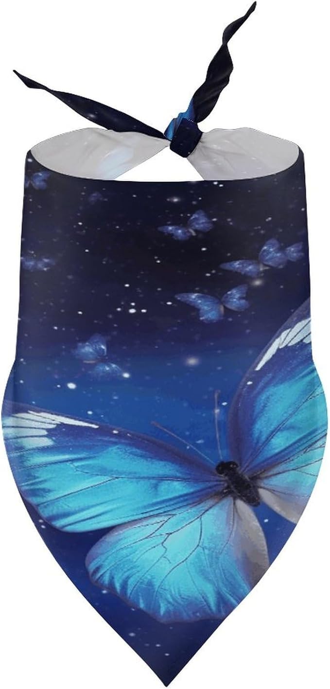 Dog Bandana Spring Pet Scarf Adjustable Triangle Blue Starry Butterfly Printing Dog Bib Washable Polyester Puppy Bandana for Small Medium Large Dogs Cat Birthday Party Supplies