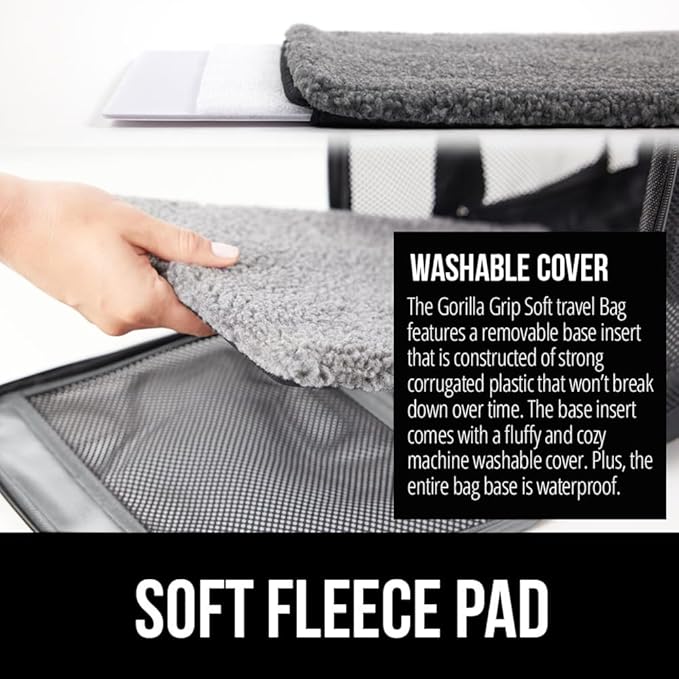 GORILLA GRIP Cat Litter Box Mat, 17x11 Inch Beige and Airline Travel Cat Carrier, 17x11x11 Inch Gray, 2 Item Bundle