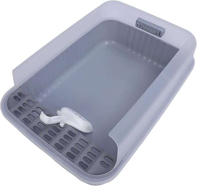 Proof Open Top Easy to Clean Semi Enclosed, Large Cat Litter Box with Scoop for Kittens Ideal for Bigger Cats No Stress Environment Litter BoxesLitter & Housebreaking (Yellow) (Light Gray)