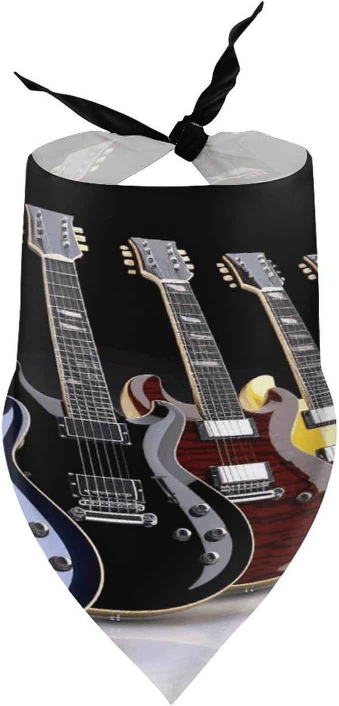 Dog Bandana Spring Pet Scarf Adjustable Triangle Electric Guitar Printing Dog Bib Washable Polyester Puppy Bandana for Small Medium Large Dogs Cat Birthday Party Supplies