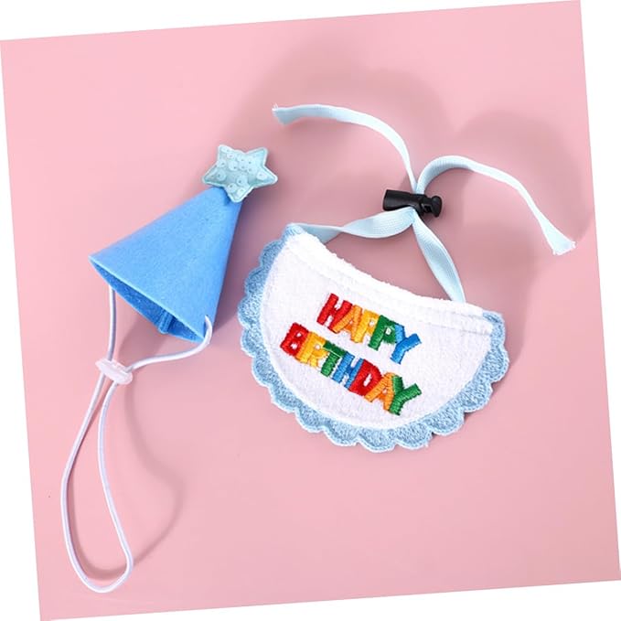 SOLUSTRE Dog Birthday Hat and Embroidered Bandana Set Blue Star Pattern Adjustable Pet Party Costume for Small to Medium Dogs Birthday Supplies