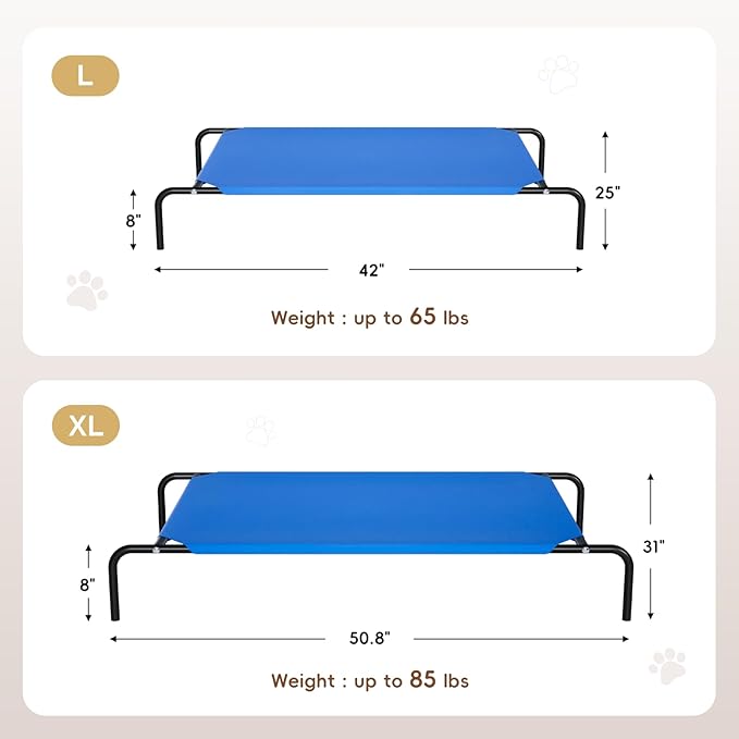 Elevated Dog Bed for Large Dogs, Washable Raised Cot with Skid-Resistant Feet, Waterproof Cooling Dog Beds with Oxford Cloth, Indoor/Outdoor Use, Blue 50in