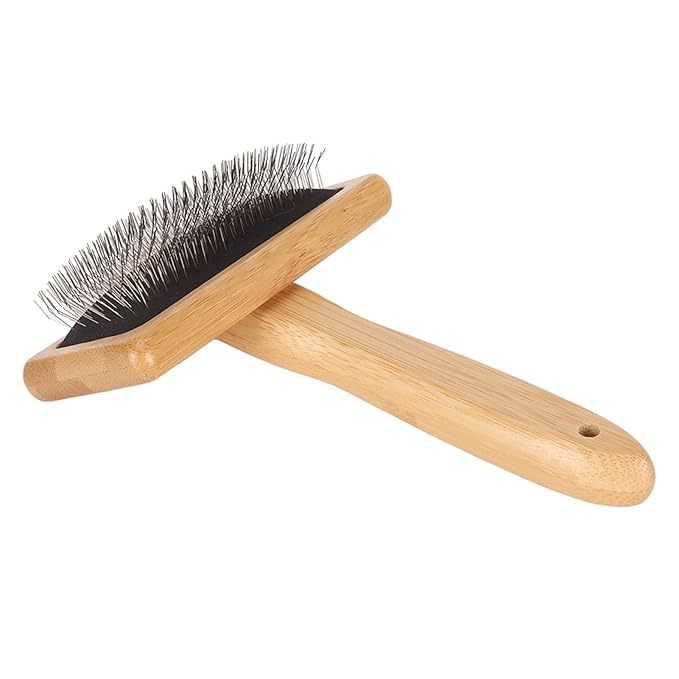 Macrame Slicker Pet Comb with Air Bag, Stainless Steel Teeth, Cushion Bamboo Handle Cleaning Pet Hair Brush, Pet Detangling flea Comb Tool for Dog Cat Safe Gentle Grooming