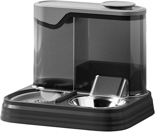 Gravitational Pet Feeder and Water Dispenser Set, Automatic Pet Feeder for Cats Dogs Saving Feeding Station Reduces Waste, Suitable for Dogs Cats Pets Animals Large Capacity (Black)