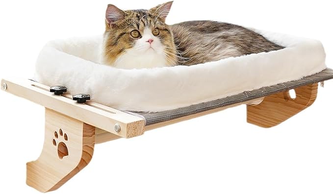 Cat Window Hammock, Wooden Stand Mounted Pet Bed, White