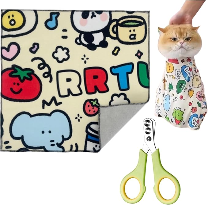 Cat Wrap for Clipping Nails,The Calm and Cozy Cat Cloth Wrap for Grooming,Cat Grooming Wrap Blanket (B,70 * 70CM [for Under 16.5lb])