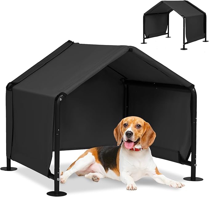 Dog Shades for Outside - Outdoor Dog Kennel for Small Dogs, 29.5”x25.6”x25.6” Outdoor Sun Rain Canopy Pet House, Waterproof Pet Canopy Shelter for Small Animals with Ground Nails, Black