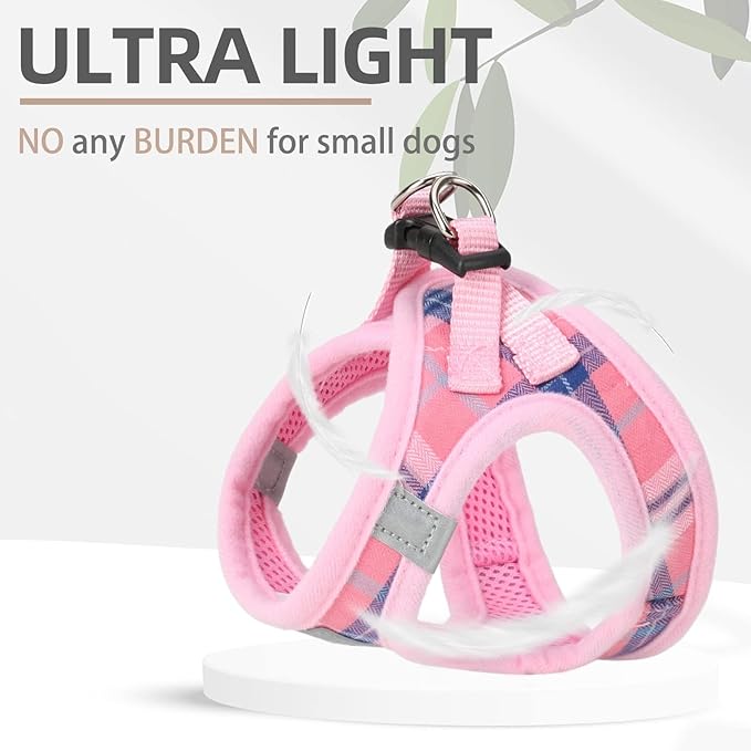 PUPTECK Adjustable Dog Harness Collar and Leash Set Step in No Pull Pet Harness for Small Medium Dogs Puppy and Cats Outdoor Walking Running, Soft Mesh Padded Reflective Vest Harnesses, Pink M