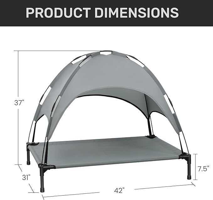 Heeyoo Elevated Dog Bed with Canopy, Portable Dog Cot with Removable Shade Tent, Outdoor Raised Pet Cot Cooling Bed for Dogs