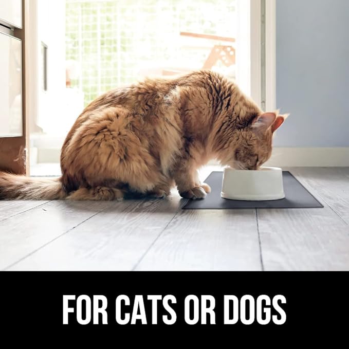 GORILLA GRIP Cat Litter Box Mat, 17x11 Inch Beige and Silicone Dog Food Mat, 18.5x11.5 Inch Gray, 2 Item Bundle