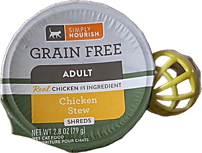 SIMPLY NOURISH Adult Cat Food Shreds 6-2.8 Ounce Cups (Chicken Stew (Shreds) Plus Cat Toy Will vary.