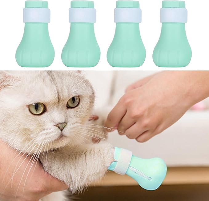 Anti-Scratch Cat Foot Cover 4pcs Silicone Cat Claw Covers Cat Claw Covers Cat Boots Cat Shoes for Bathing Shaving Grooming(Mint Green)