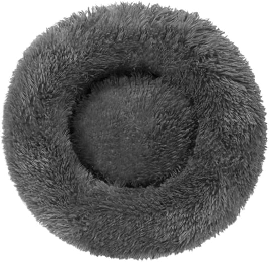 1PCS Round Pet Bed Kennel Non-Slip Winter Warm Dog Kennel Sleeping Long Plush Soft Puppy Cushion Mat Cat Supplies(Dark Gray,50cm)