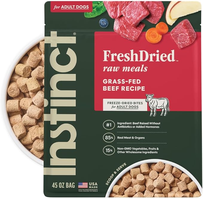 Instinct FreshDried Bites, Natural Freeze-Dried Dog Food, Grain Free - Real Beef, 45 oz. Bag