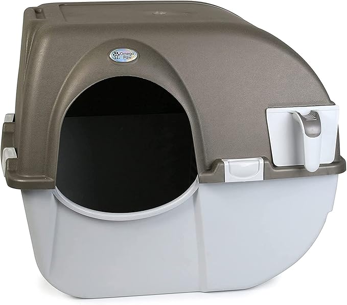 Omega Paw Self Cleaning Litter Box, Omega Paw Roll 'N Clean Litter Box, Regular Size for Kittens and Cats 10 lbs and Under, Brown Color, Model NRA15 V5.0