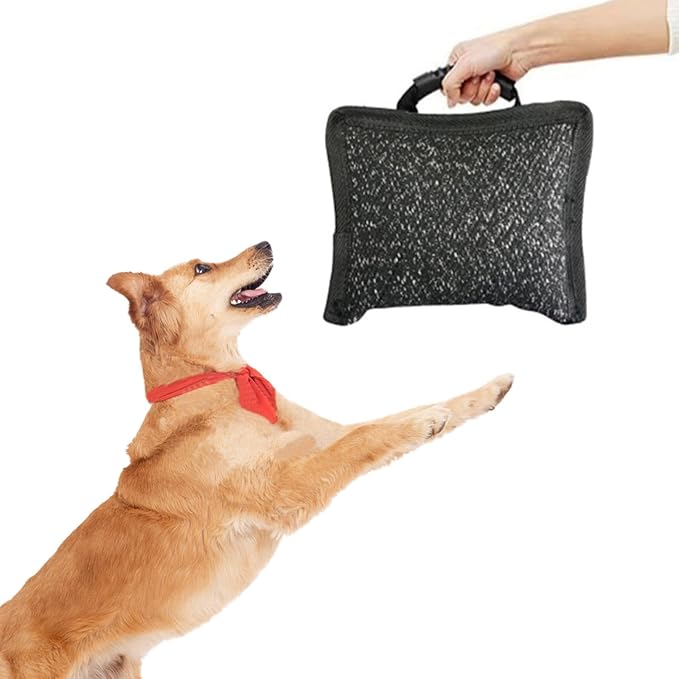 Baoblaze Dog Bite Pillow Tough Tug Toy Practical Portable Outdoor Pet Supplies for Small and Medium Sized Dogs Biting Pad with Handle, Black