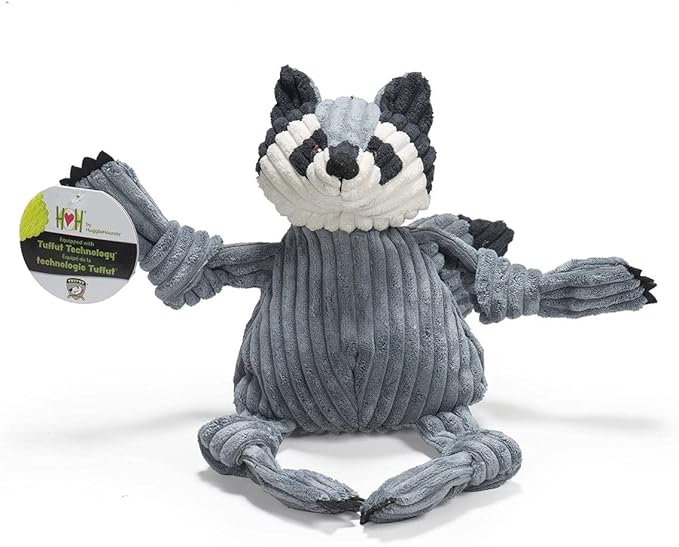 HuggleHounds Knottie Plush Dog Toy - Dog Stuffed Animal Toy, Puppy Toys, Squeaky Dog Toy for Small, Medium & Large Dogs, Durable Plush to Keep Them Busy - Reggie Racoon, Large