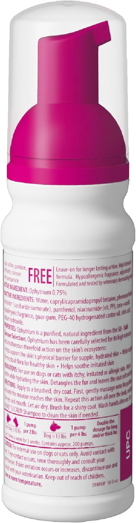 Douxo S3 Calm Mousse, Contains 0.75% Ophytrium, Soothing, For Itchy, Irritated or Allergic Skin, For Dogs and Cats, 5.1 fl. oz. (150mL)