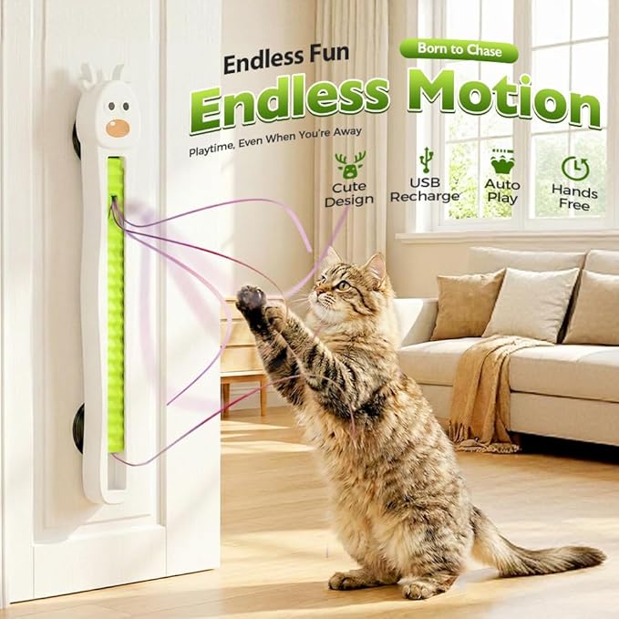 Auto Motion Flying Rope Cat Toy from Lazy to Crazy, 2026 New Electric Wall-Mounted Flying Rope Toy, Automatic Interactive Cats Toy for Indoor Cats, Bored Kittens and Adult Cats (White)
