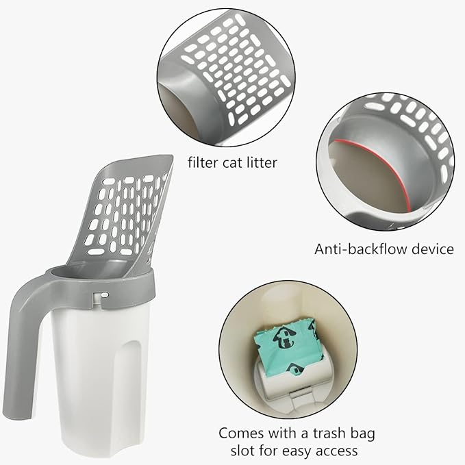 Cat Litter Scoop, Litter Scooper with Holder Removable Manure Sieve Scoop, Large Capacity Cat Litter Scooper Comes with 215 Bags and A Pair of Cat Brush for Shedding Gloves.