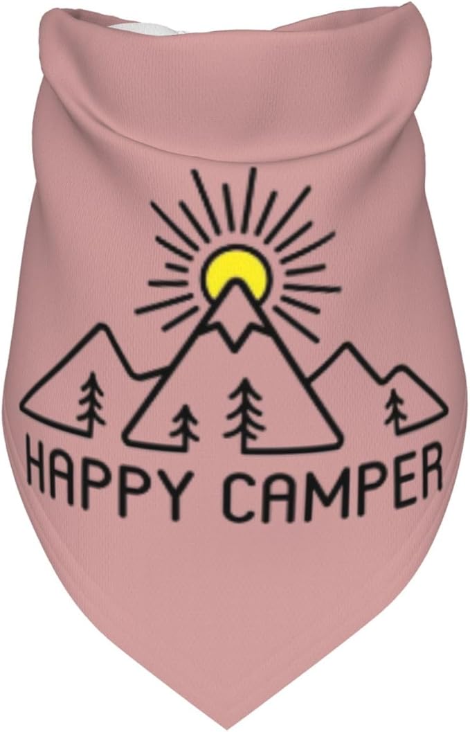 Happy Camper Summer Dog Bandana，Adorable Puppy Accessory for The avid Camper ，Pet Neckerchief for Pets Daily Wear Photo Prop Party Supplies,Funny Cute Dog Bandana (Pink)