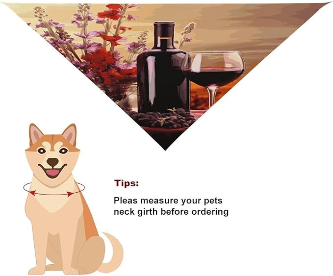 Dog Bandana Spring Pet Scarf Adjustable Triangle Red Wine Flower Printing Dog Bib Washable Polyester Puppy Bandana for Small Medium Large Dogs Cat Birthday Party Supplies