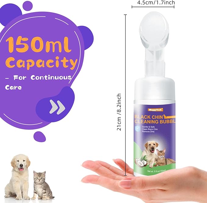 Cat Black Chin Cleaner – 5 fl.oz Cat Acne Treatment with Soft Siliprene Brush | 2-in1 Blackhead Remover & Hair Health Solution | Oil & Dirt Relief