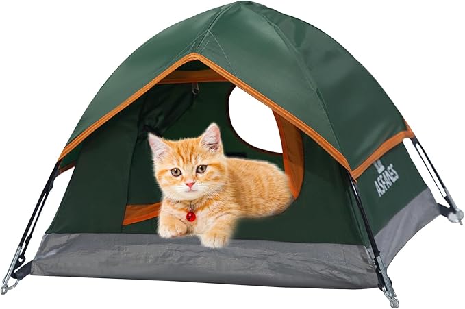 Camping Cat Tent, Outdoor Waterproof Cat Or Small Dog House 21.6x21.6x14.9'', Army Green, S.