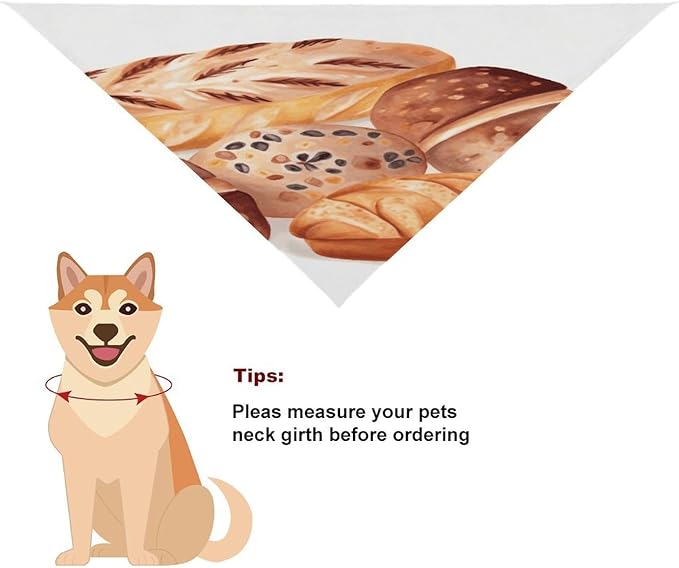 Dog Bandana Spring Pet Scarf Adjustable Triangle Painted Bread Printing Dog Bib Washable Polyester Puppy Bandana for Small Medium Large Dogs Cat Birthday Party Supplies