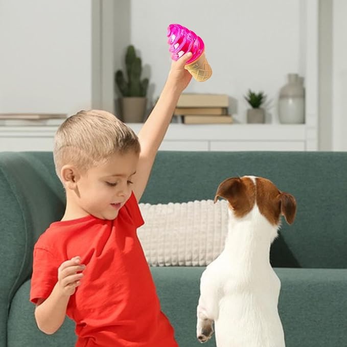 Dogs Chew Toys - Ice Cream Shape, Dog Toys for Aggressive Chewers, Food Grade Silicone Surfaces, Textured Cleaning | Enrichment Accessory for Puppy Teething & Boredom Indoor Games