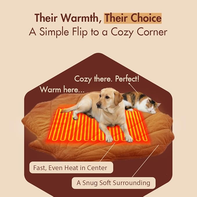 Large Dog Heating Pad Waterproof Electric Heated Pet Beds for Indoor Outdoor, Adjustable Temperature Heated Pet Beds, Washable Red Shall Shaped Cat Heating Pad Non Slip Bottom(35"X27")