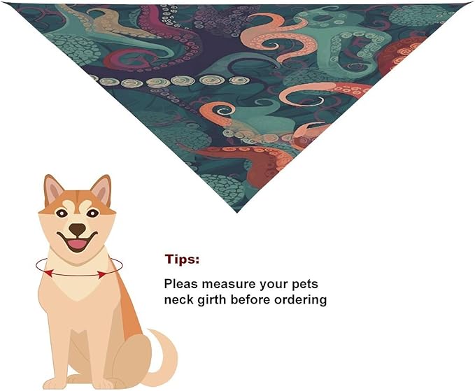 Dog Bandana Spring Pet Scarf Adjustable Triangle Abstract Octopus Printing Dog Bib Washable Polyester Puppy Bandana for Small Medium Large Dogs Cat Birthday Party Supplies