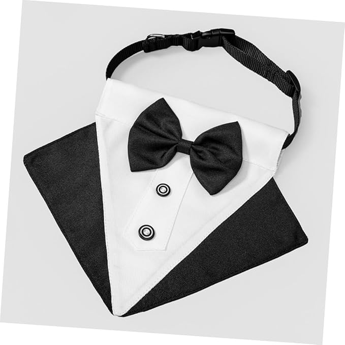 Pet Tuxedo Collar with Bow Tie, Dog Triangle Bandana Scarf, Black and White Formal Puppy Bib for Party and Holiday, Size L 60x2.0cm, Stylish Pet Supply for Dogs