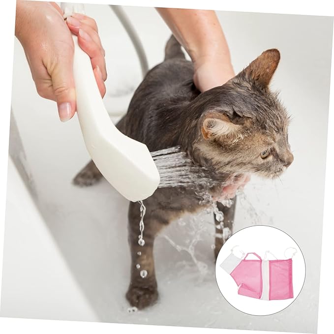 Kisangel Multipurpose Cat Bathing Bag Breathable Mesh Shower Net for Cleaning Prevents Scratching Biting for Bathing Kittens