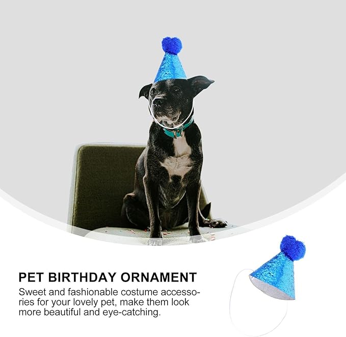 Beavorty Dog Birthday Bandana and Party Hat Set, Blue Cotton Pet Birthday Costume Accessories for Puppy Celebration and Dog Party Supplies