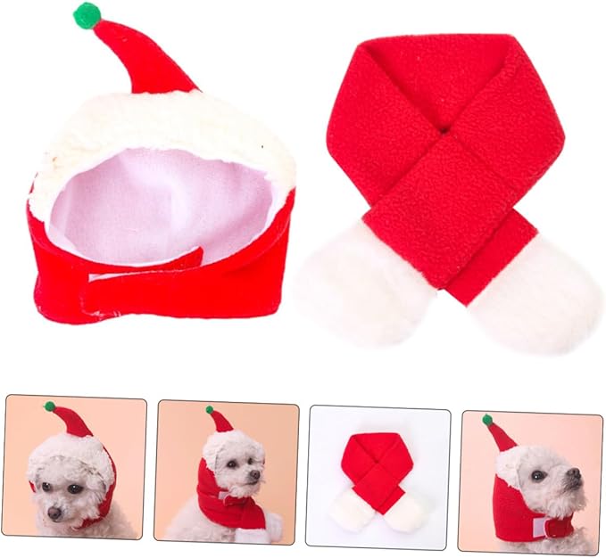 Beaupretty Pet Christmas Hat and Scarf Set Warm Decorative Head Cover for Dogs and Cats Universal Holiday Photo Prop Pet Supplies