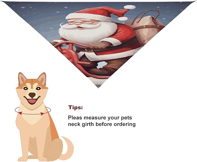 Dog Bandana Spring Pet Scarf Adjustable Triangle Santa Claus on Scooter Printing Dog Bib Washable Polyester Puppy Bandana for Small Medium Large Dogs Cat Birthday Party Supplies