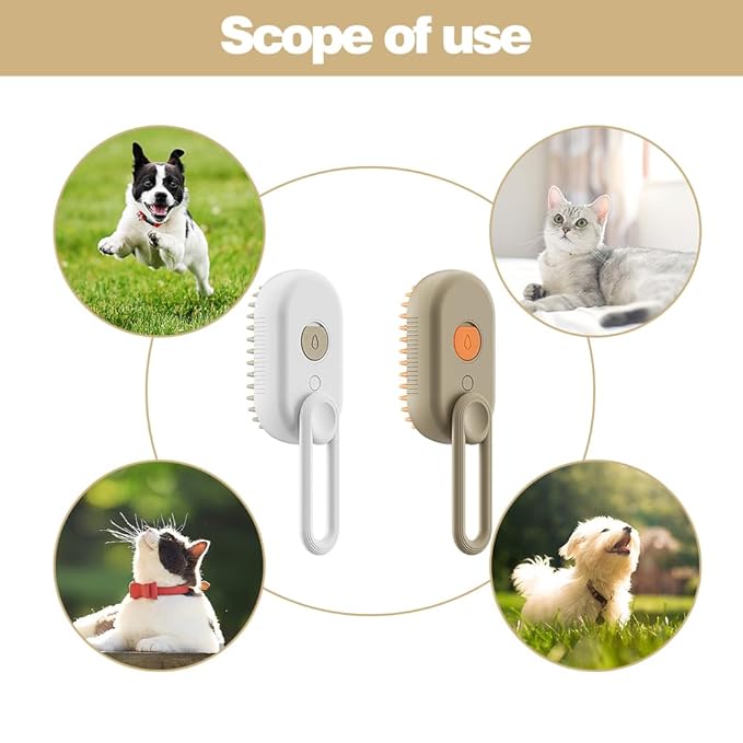 Cat Brush,3 in1 Cat Steam Brush,Self Cleaning Steam Cat Brush for massage, Pet Steam Brush for Cat,Multifunctional Cat Steamer Brush,Cat Grooming Brush for Removing Tangled Loosse Hair (Brown)