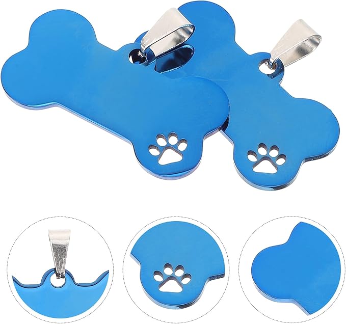 4pcs Blue Bone Hollow Stainless Steel Dog Tag Blanks for Puppy Collar Custom Engraved Pet Name Id Tags Sturdy Metal Puppy Supplies