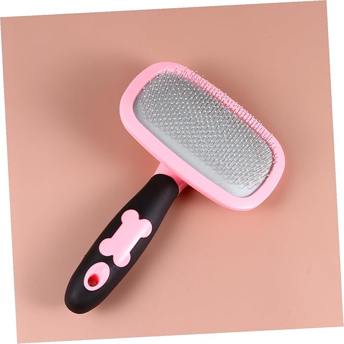 FRCOLOR Rotatable Pet Grooming Comb with Soothing Massage Bristles for Dogs and Cats Large Pink Cleaning Tool with Ergonomic Grip Removes Tangles Loose Hair Dander and Knots