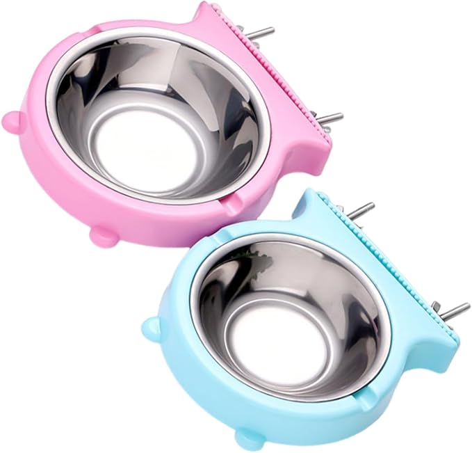 2Pcs Colorful Hanging Pet Bowls for Food and Water Cage Mounted Feeding Statin Feeder Bowls for Small Animal Pet Supply Kennel Feeder Bowl for Dog