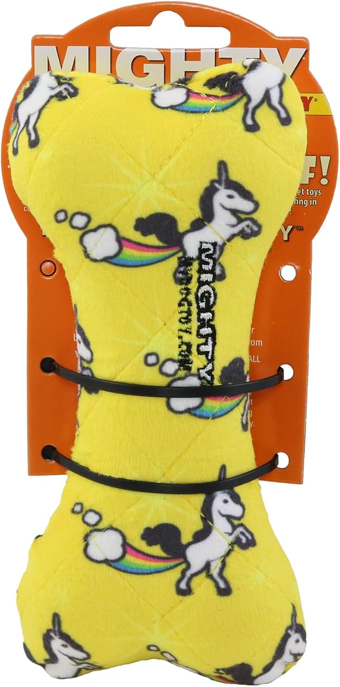 MIGHTY- NO Stuff Bone– Squeaky Plastic Core. 2-in-1 Toy. Made Durable, Strong & Tough. Interactive Play Dog Toy (Tug, Toss & Fetch). It Floats. (Unicorn, Medium 2 Pack)